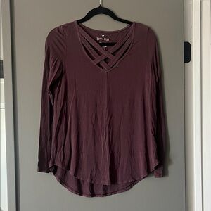 American Eagle Outfitters Maroon Long Sleeve Top